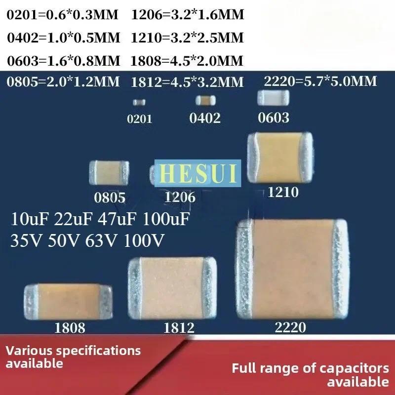 MLCC SMD เซรามิคชิป-Type Capacitor 10uF 22uF 47uF 100uF 35V 50V 63V 100V SIZE- 2220 1812 1210 1206 08805 0603