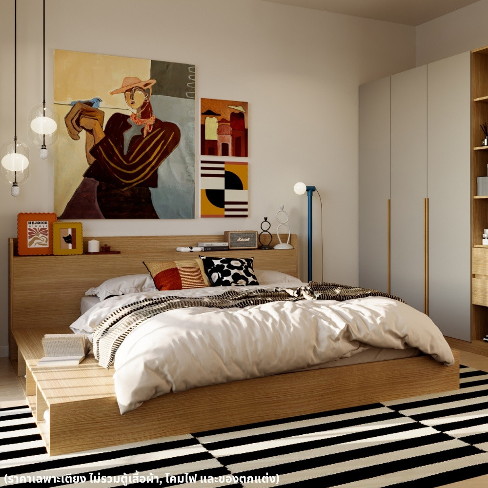 SB Design Square เตียงนอน ขนาด  รุ่น Vallin สีแคชชูโอ๊ค (207x223x80 ซม.) แบรนด์ KONCEPT FURNITURE