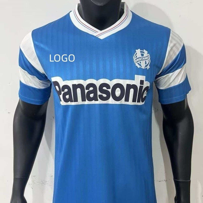 1990/91 Marseille Retro Edition Away เสื้อฟุตบอลแขนสั้นเสื้อยืดผู้ชาย