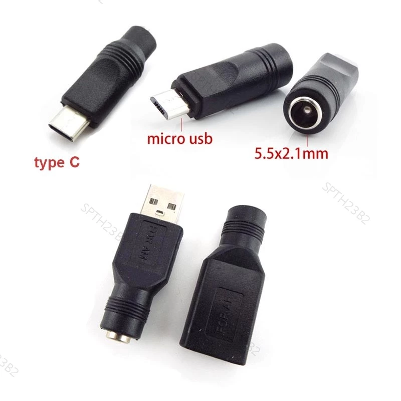 DC หญิงแจ็ค 5.5*2.1 มม.USB 2.0 ชาย mirco ประเภท c ปลั๊กหญิงแจ็ค 5V Connector converter อะแดปเตอร์สําหรับแล็ปท็อป TH23B2