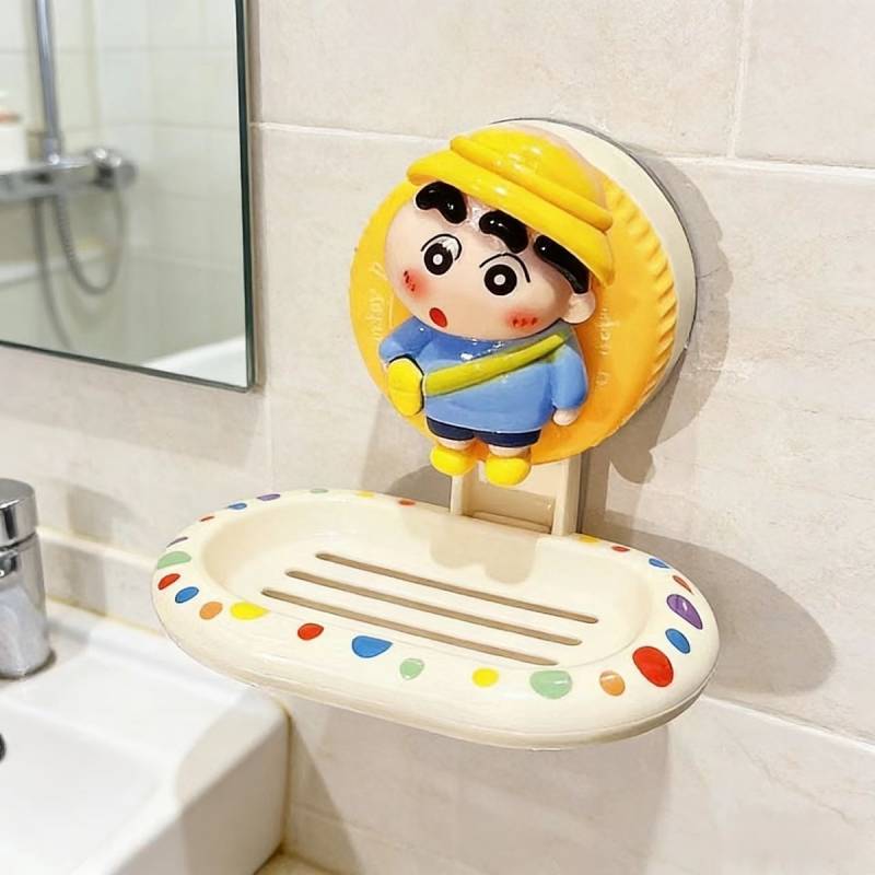 Suction Cup Punch Soap Dish Wall-Mounted Cartoon Sponge Household Toilet Soap Storage Box sUvA