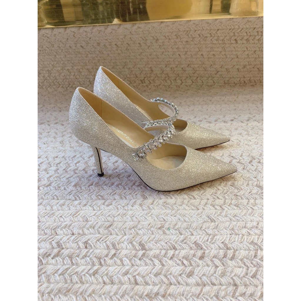 2024.5.18-8.5 ซม.ส้น JC Jimmy Choo Choo รองเท้าส้นสูงคริสตัล