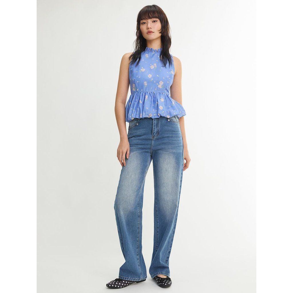 [Pomelo] เสื้อฮาลเตอร์ชายระบายลายดอกไม้ / Ruffle Hem Floral Halter Blouse