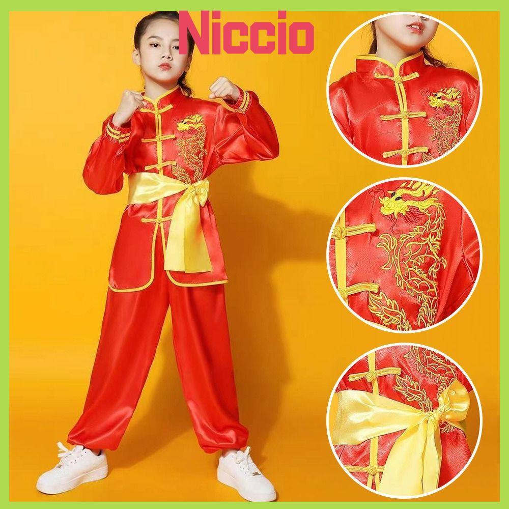 NICCIO Kungfu เครื่องแบบ,แขนยาวพร้อมเข็มขัด Wushu เครื่องแต่งกาย,แฟชั่น Wushu Performanceแบบดั้งเดิม