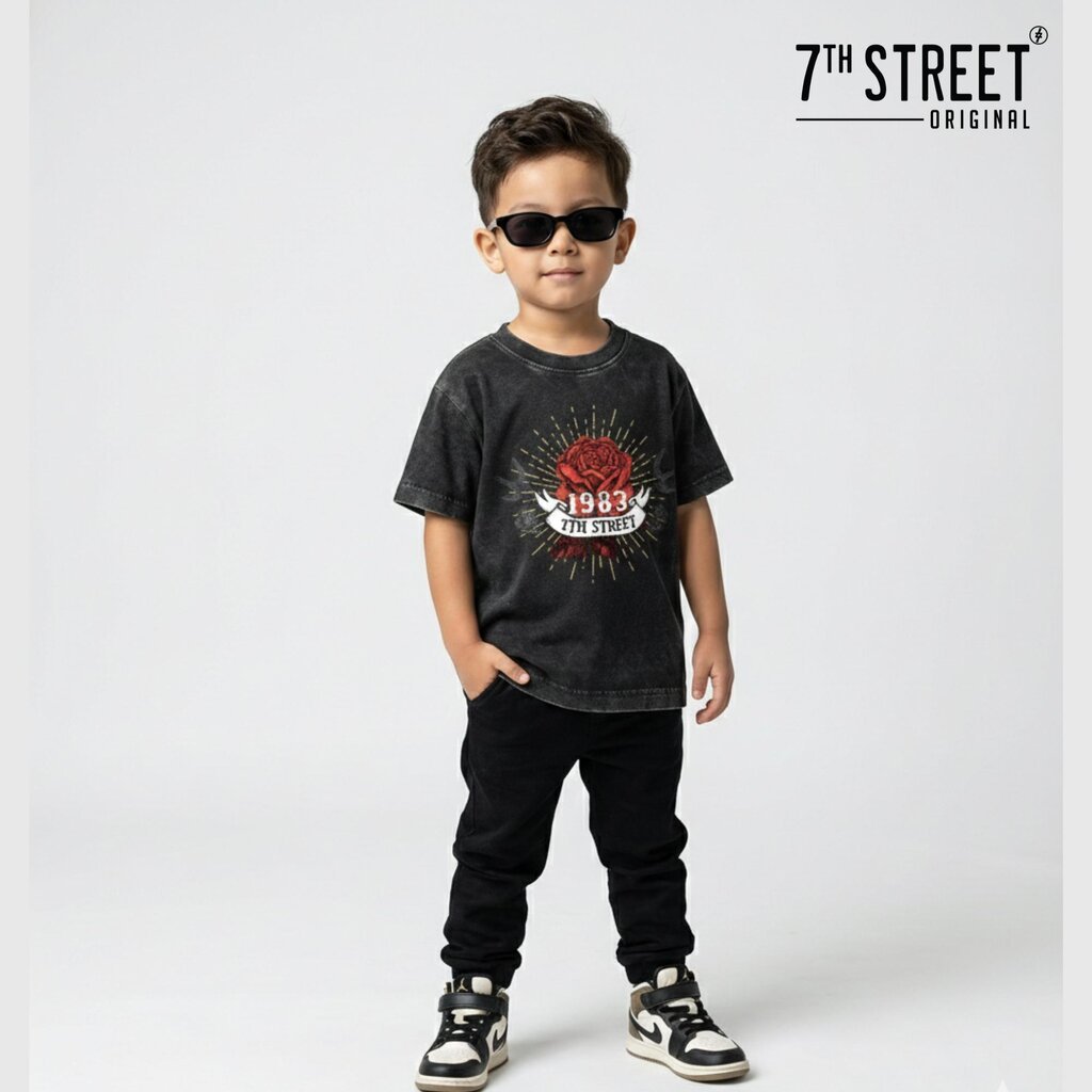 7th Street Vintage Kids ผ้า Cotton Comb ฟอกซีดสไตล์วินเทจ ฟอกแบบตัวต่อตัวขึ้นริ้วตามตะเข็บฟอกจากเสื้
