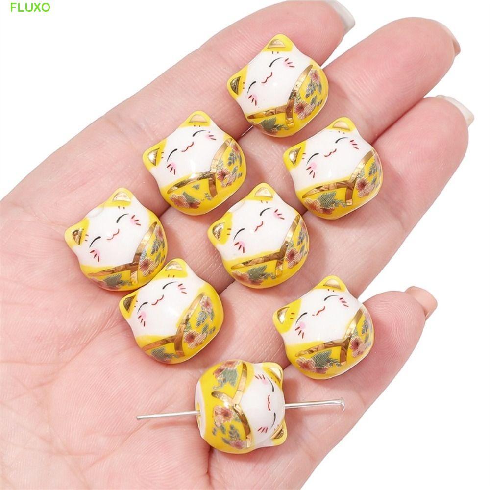 FLUXO ลูกปัดแมว พลูตัส, ลูกปัด Kitty Cat Maneki-eko, สร้อยคอแฟชั่นญี่ปุ่นทําด้วยมือ DIY เครื่องประดั