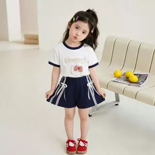 พร้อมส่งจากไทย ชุดเซ้ตเด็กผู้หญิง เสื้อขาว+กาเกงสีกรม เนื้อผ้าคอตตอน ไม่หนา บาง แต่งลายแมว 42-TE