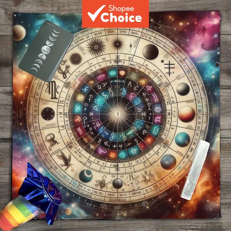 1 PC Magic Tarot แท่นบูชาผ้าสําหรับเทศกาลลึกลับ Cosmic Zodiac และ Planetary สัญลักษณ์ตกแต่ง Spiritua