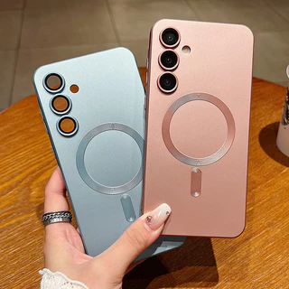 สําหรับ Samsung Galaxy A57 A56 A37 A36 A26 A17 A16 A07 A06 A05 A05S A14 A15 A24 A25 A34 A35 A54 A55 หรูหราสีเมทัลลิคแม่เหล็กเคสโทรศัพท์ป้องกันกล้องกันกระแทกซิลิโคนนุ่ม