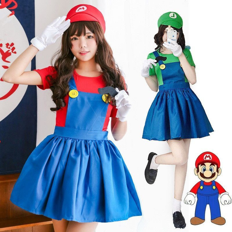 ฮาโลวีนผู้ใหญ่หญิงคอสเพลย์ Mario/Luigi Masquerade Party Dress Up เครื่องแต่งกาย Super Mario แสดงกระโปรง Super Mario Bros Luigi/Mario คอสเพลย์เครื่องแต่งกาย KOPR