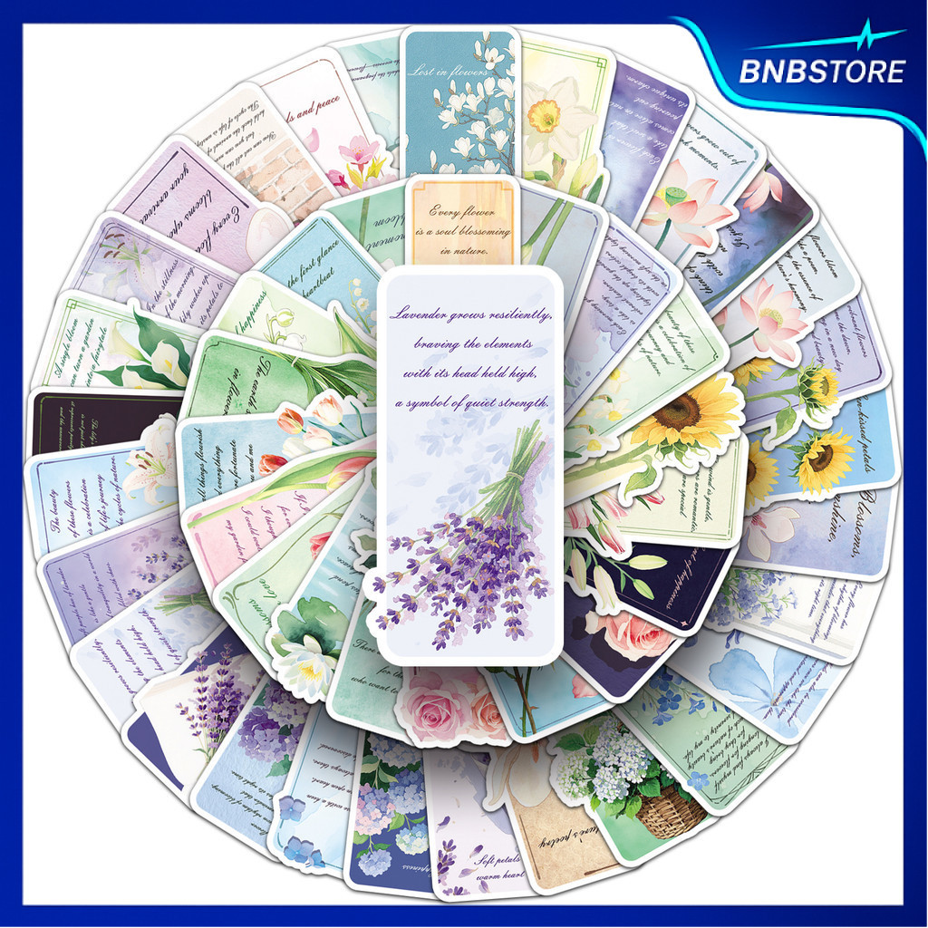 🍀ส่งจากไทย🍀 51แบบ Sticker ที่คั่นหนังสือ รูปดอกไม้พร้อมคติ flower bookmark art English text