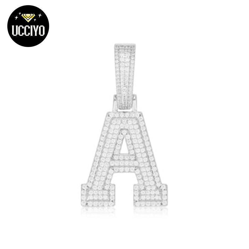 [P351 livestream]UCCIYO 925 เงินสเตอร์ลิงสังเคราะห์ Moissanite AZ 26 ตัวอักษรจี้สร้อยคอสําหรับผู้ชาย