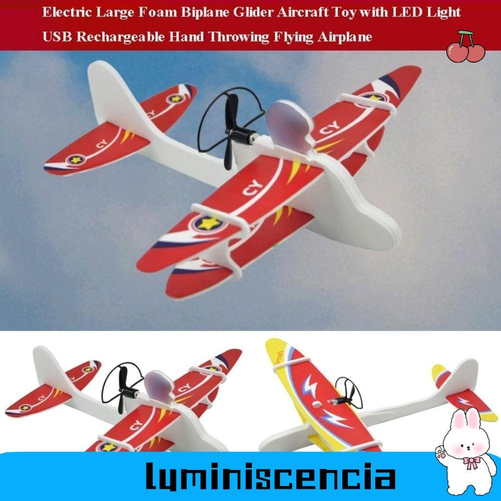 LUMINESCIA เครื่องร่อนเครื่องบินโฟมขนาดใหญ่ไฟฟ้า, 24.5 มม.* 9 มม.* 24 มม. PP มือโยนเครื่องบินบิน, ชา