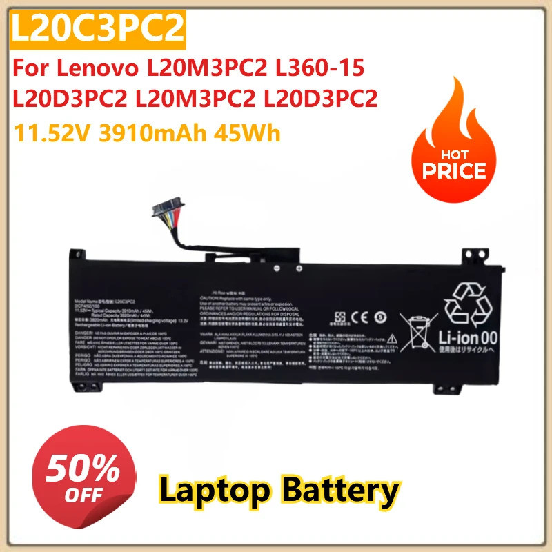 11.52V 3910mAh 45Wh L20C3PC2 แบตเตอรี่แล็ปท็อปสําหรับ Lenovo L20M3PC2 L360-15 L20D3PC2 L20M3PC2 L20D