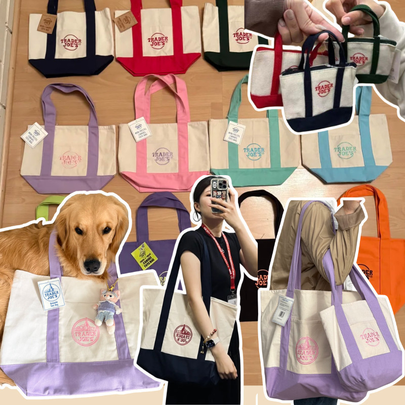 TRADER JOES CANVAS กระเป๋าถือขนาดใหญ่ ช่องหน้าและหลัง มีหลายสี 4PHL MQNK