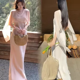 Dode.mall 99411#ชุดเดรสยาวสองชิ้นสไตล์ฝรั่งเศสสุดเก๋ ดีไซน์ใหม่สำหรับผู้หญิงในฤดูร้อนปี 2026 ผลิตจากผ้าซาติน