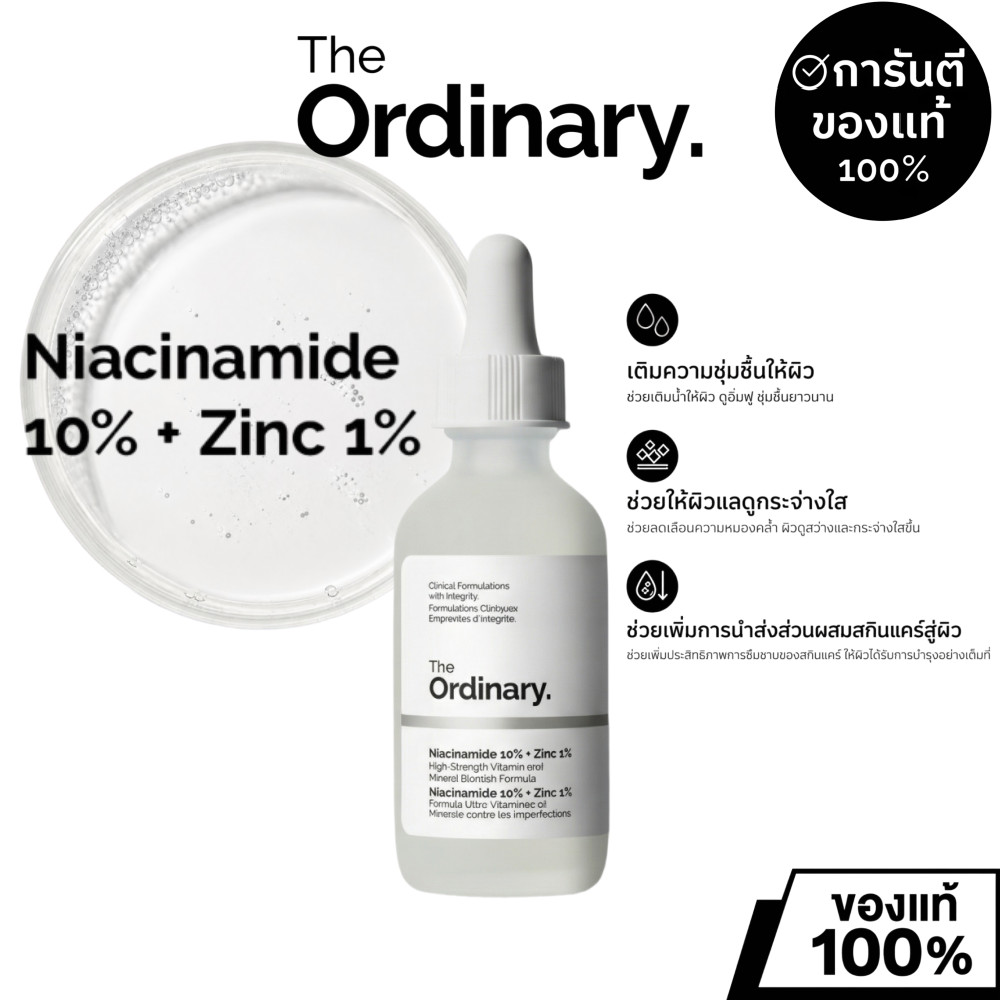 The Ordinary Niacinamide 10% + Zinc 1% - 30/60mL | เซรั่มลดการเกิดสิว กระชับรูขุมขน ลดความมัน ผิวแลดูกระจ่างใส