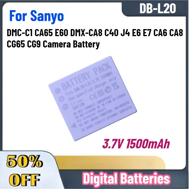 ใหม่ 3.7V 1500mAh DB-L20 แบตเตอรี่สําหรับ Sanyo DMC-C1 CA65 E60 DMX-CA8 C40 J4 E6 E7 CA6 CA8 CG65 CG
