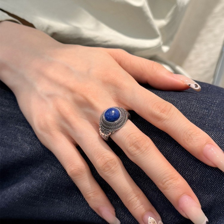 สไตล์จีน Lapis Lazuli แหวนหญิง Retro Niche Design All-Match หรูหราเปิดแหวนหญิง20260421