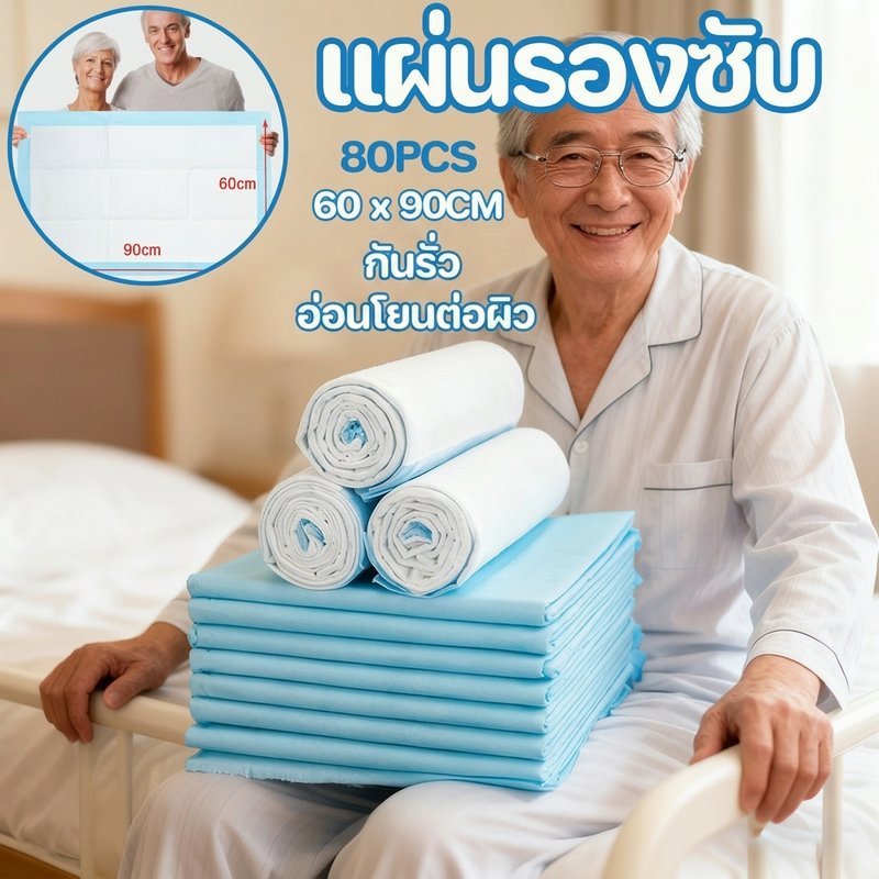 แผ่นรองซับปัสสาวะ แผ่นซับฉี่ กันรั่ว ซึมซับดี ไร้กลิ่น นุ่มผิว ผู้ป่วย หลังคลอด สัตว์เลี้ยง 80 100
