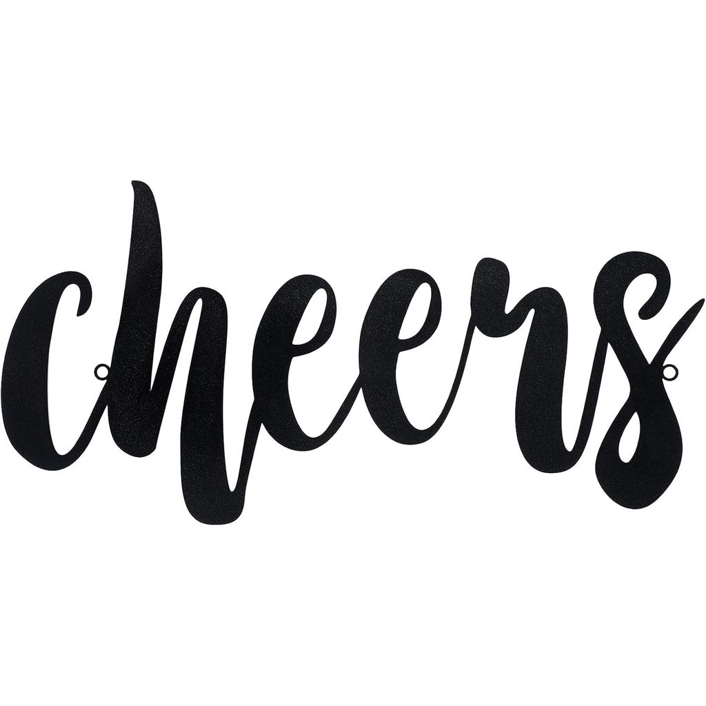 Pangda Cheers ป้ายโลหะสําหรับ Home Bar, Script Cheers Letter Wall Decor คําแขวนผนังตกแต่ง, สีดํา, 13