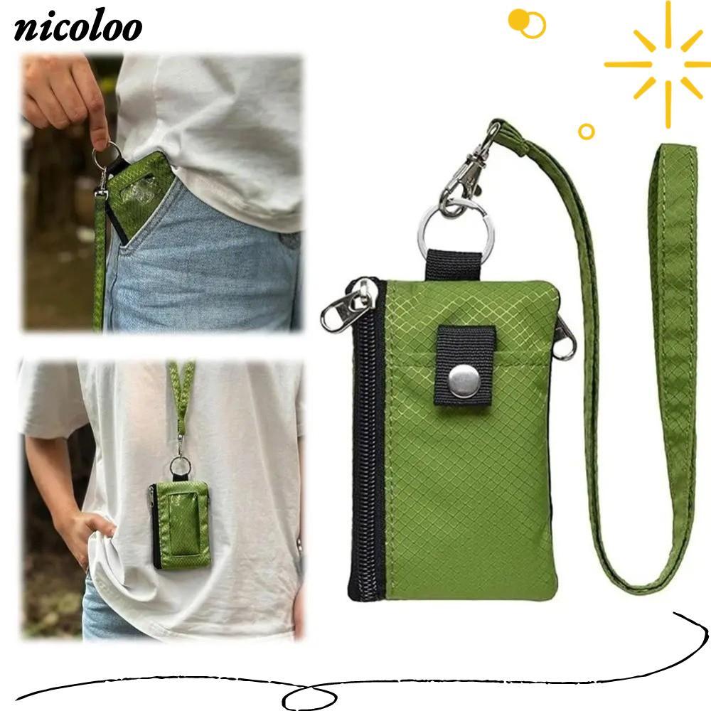 NICOLOO ID Window Wallet, Zipper Lanyard พวงกุญแจ RFID Blocking Wallet, มัลติฟังก์ชั่นกันน้ํา Slim D