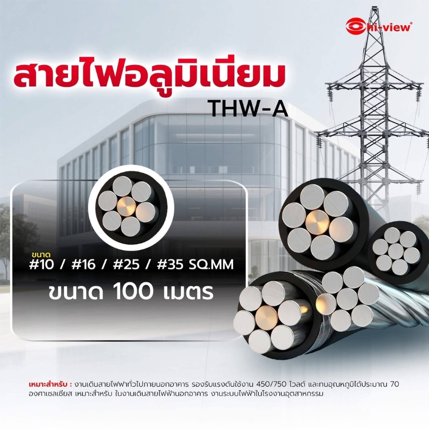 Hi-View THW-A สายไฟฟ้า สีดำ 1 Core 100 เมตร (10-35 sq.mm)