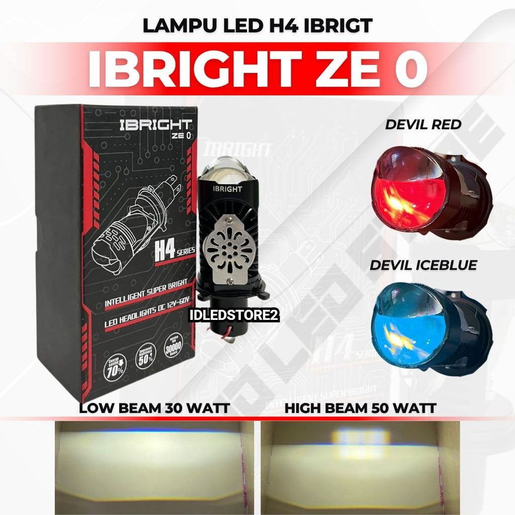 IBRIGHT ZE0 Blue Lens - ZE0 Blue Lens H4 Projector Headlight With Devil Eye Plus Full Aluminium Cool