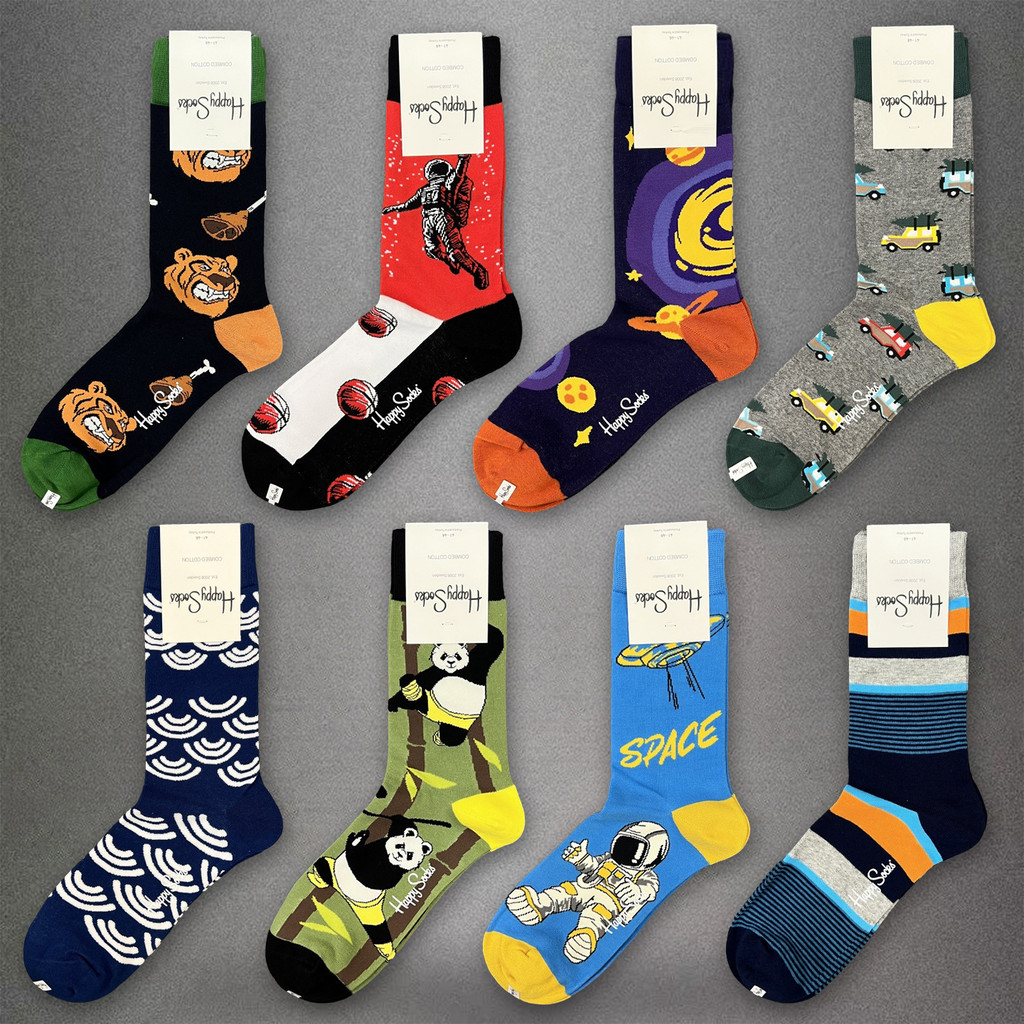 Lwj-Happy Socks ถุงเท้าผู้ชายกลางหลอดการค้าต่างประเทศกีฬาข้ามพรมแดนระบายอากาศดูดซับเหงื่อ