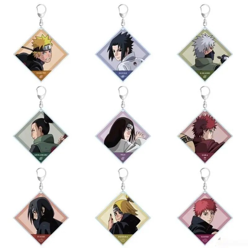 Naruto Anime Mica พวงกุญแจอะคริลิคพร้อมตัวละคร Sasuke Kakashi Itachi Gaara Neji อุปกรณ์ตกแต่งกระเป๋า