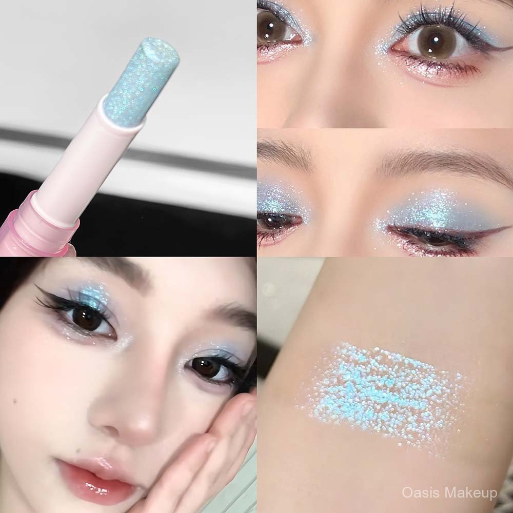 อายแชโดว์แบบแท่งผสมกลิตเตอร์ เนื้อละเอียด เม็ดสีแน่น กันน้ำ มีหลายสีให้เลือก，Highlights，Shiny