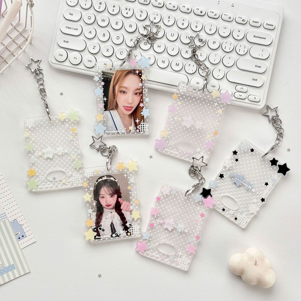 ที่ใส่บัตรอะคริลิค Polka Dot Star กรอบรูปไอดอล เคสป้องกันการ์ดขนาด 3 นิ้ว