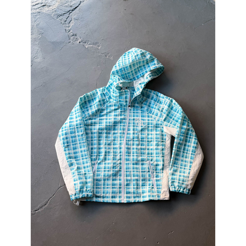 UCJC Mertra Asymmetrical plaid hooded jacket, windbreaker, hip-hop street style outfit