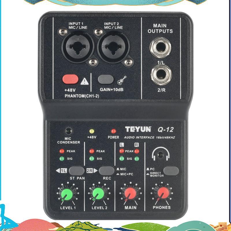Q12 คอมพิวเตอร์บันทึกการ์ดเสียง 16Bit/48KHZ การ์ดเสียงแบบพกพาสําหรับกีตาร์ Home Studio Q12