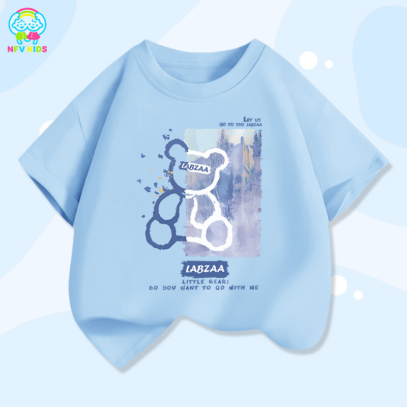 【ส่งจากกรุงเทพฯ】NFV KIDS เสื้อยืดแขนสั้นเด็ก ใส่สบาย ระบายอากาศ ลายพิมพ์หมีน่ารัก ทรงหลวม ซึบซับเหงื่อ ผ้าฝ้าย YG1112