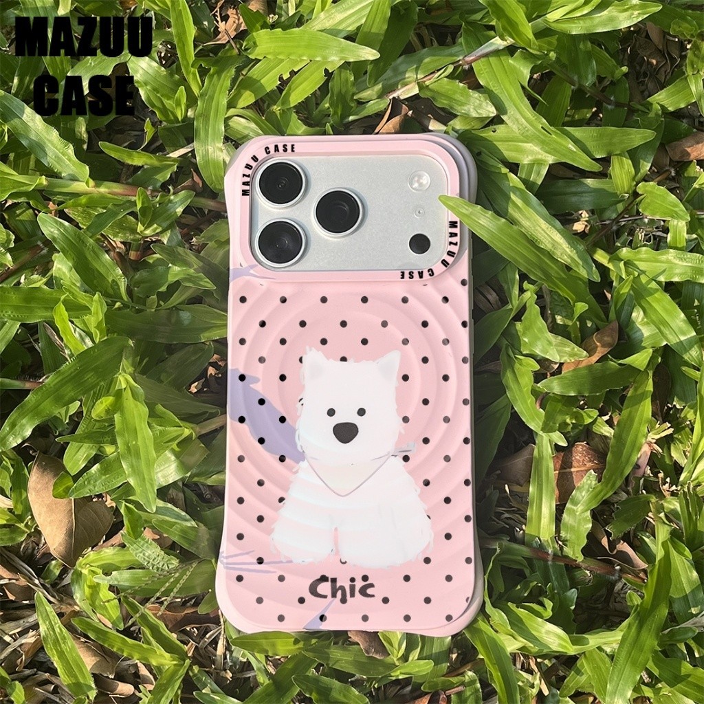 เคสแม่เหล็กไอโฟน ซิลิโคนสีชมพู ลายสุนัขเวสตี้ลายจุด คลื่น รูปที่ 4