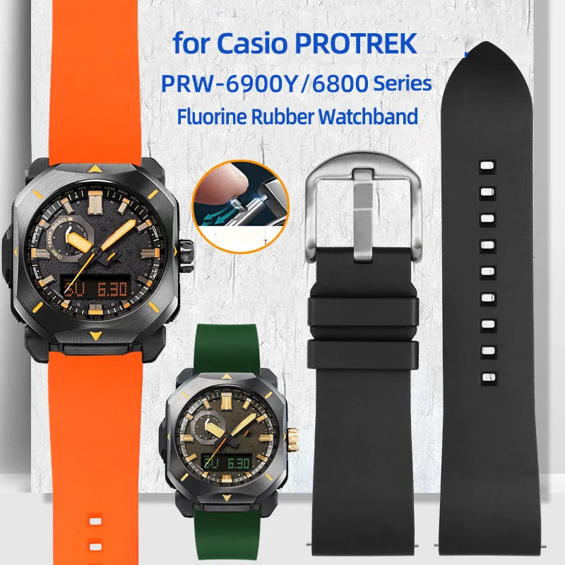 Fluorine Rubber Watchband for Casio PROTREK Series PRW-60/PRW-6900 PRW-6800Y PRG600 Sports Strap Men