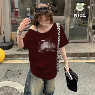M-3XL เสื้อแขนสั้นผู้หญิง เสื้อลำลองคอกว้าง เสื้อแหวกเอวสุดเซ็กซี่ เสื้อผู้หญิงสีพื้น แมทช์ง่าย ผ้านุ่ม ผ้าดีใส่สบาย
