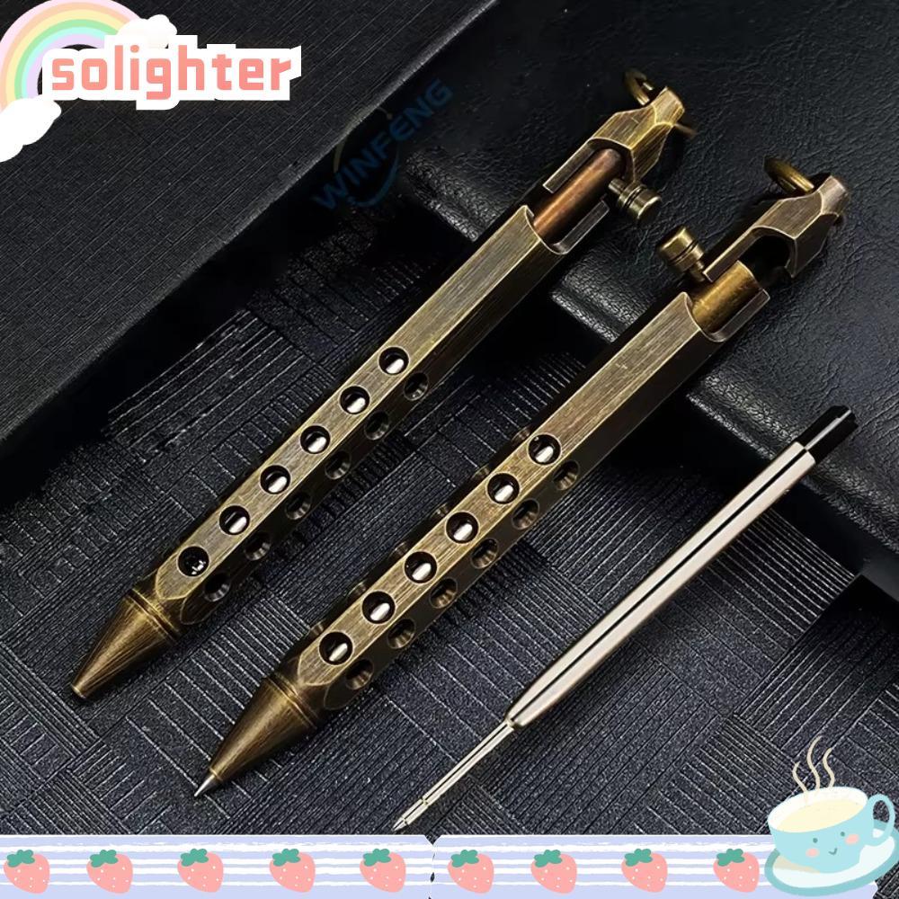 SOLIGHTER ปากกาลายเซ็น, Retro แบบพกพาทองเหลืองปากกา,คุณภาพสูง Bolt Action Smooth Writing Medium Point 1.0 มม. Rollerball ปากกาโรงเรียนนักเรียนเครื่องเขียนสํานักงาน
