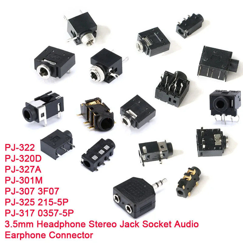 PJ-320D 322 301M 327A 307 3F07 325 215-5P 317 0357-5P 3.5 มม.หูฟังสเตอริโอแจ็คซ็อกเก็ตหูฟังเชื่อมต่อ
