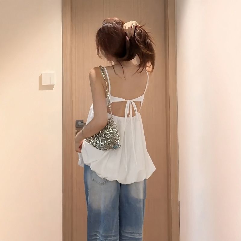 LINNA~Xสีทึบ ผูกขึ้น เสื้อเชิ้ต รุ่นใหม่ เวอร์ชันเกาหลี สไตล์หวาน