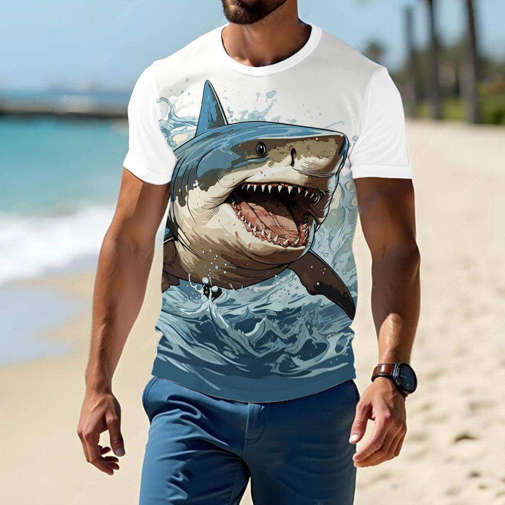 Fashionable Ocean Pattern T-shirt,Shark 3d Printing,Loose And Comfortable Round Neck Short Sleeves,Y