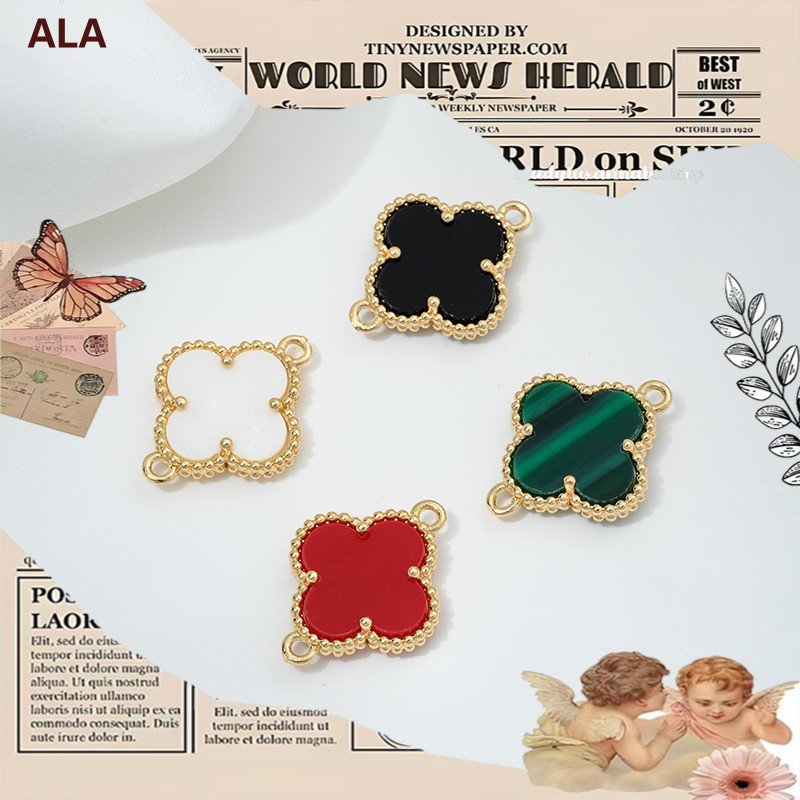 ALA เครื่องประดับ DIY กระเป๋า14K สีทองแท้แข็งแรงโคลเวอร์สี่ใบแขวนคู่อุปกรณ์เสริมเครื่องประดับต่างหู DIY วัสดุแฮนด์เมดสร้อยข้อมือสร้อยคอชิ้นเชื่อมต่อ【Pendant จี้/จี้สร้อยคอ ชาร์ม สร้อยคอ จี้สร้อย】