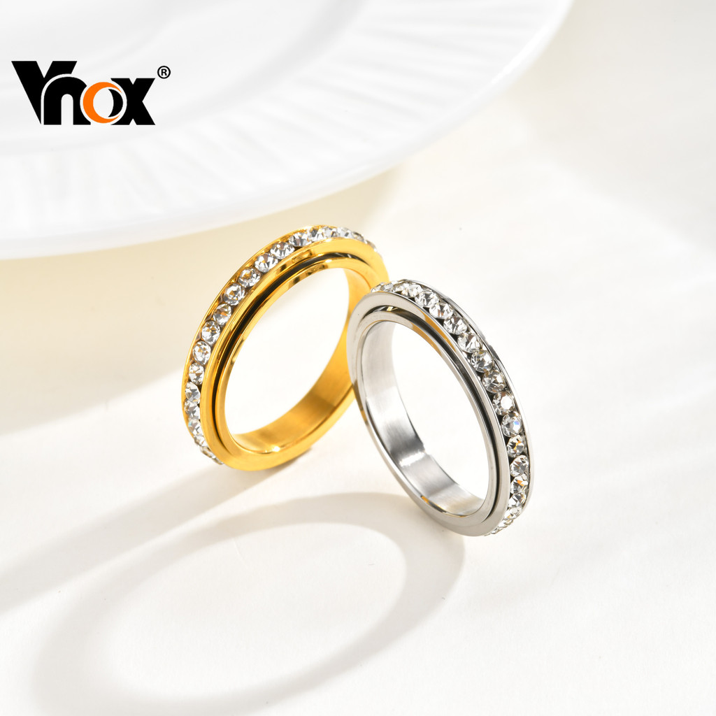 Vnox สแตนเลส Spinner แหวน Unisex หิน CZ ไม่ซีดจางแหวนแต่งงานคู่ของขวัญความวิตกกังวลบรรเทา ราคาถูก Shopee Lazada