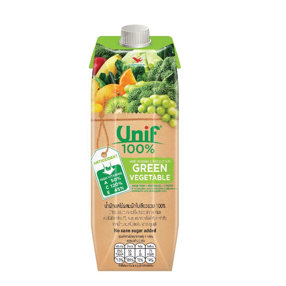 [สินค้าส่งด่วน] ยูนิฟน้ำผักใบเขียว+ผลไม้รวม 100% 1000 มล. UNIF GREEN VEGETABLE MIXED FRUIT JUICE 100% 1000 ML.