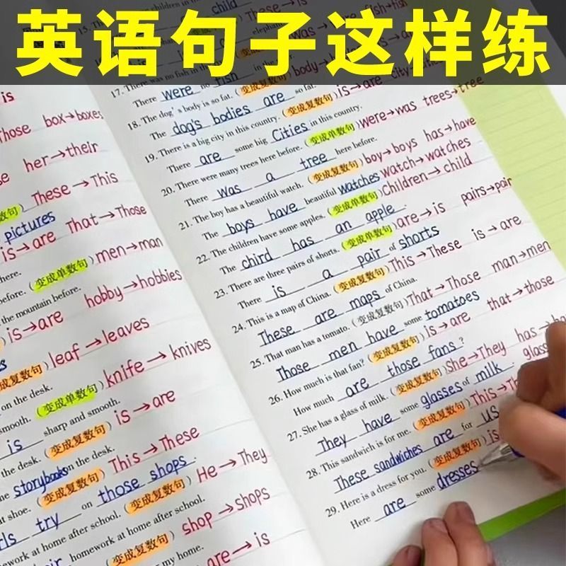 小学英语句子训练句型大全三四五六年级英语句型应用写作小学通用Primary School English Essay One Sentence Diary Writing Font