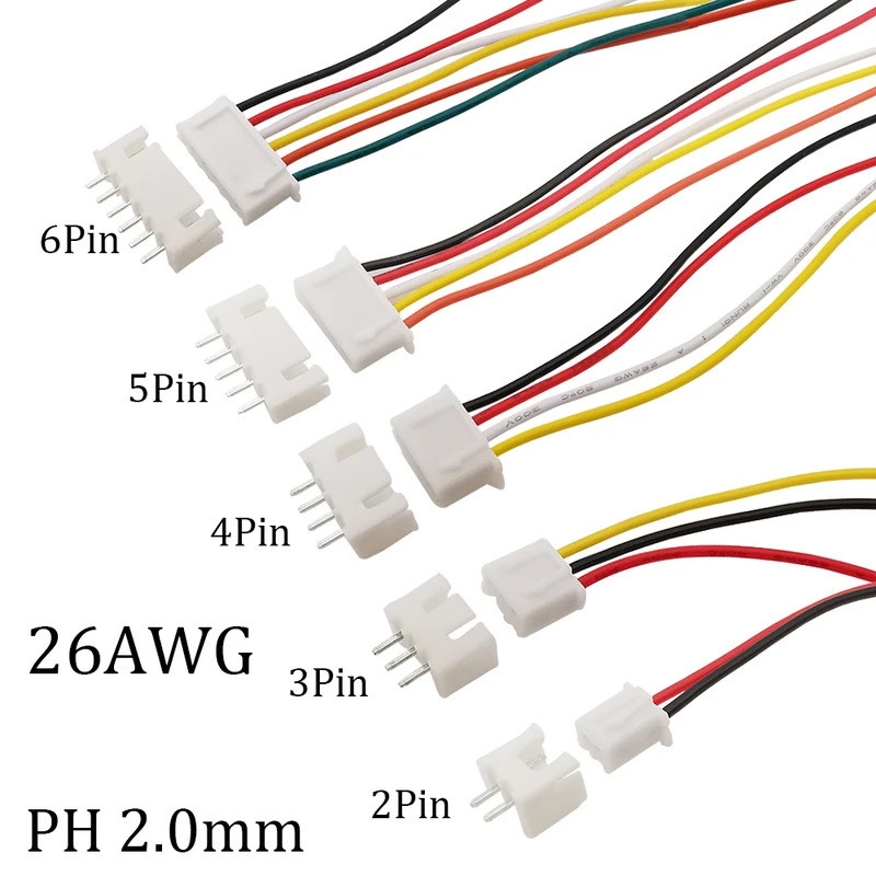 10 ชุด Mini JST PH2.0 ชายหญิง Connector 2/3/4/5/6 Pin PH 2.0 มม.ปลั๊กซ็อกเก็ต Terminals สาย 26AWG ลว