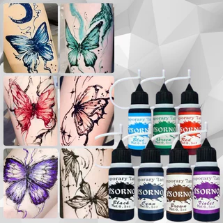 ZJ HOME [พร้อมส่ง] ชุดหมึกสัก Tattoo ชั่วคราว กันน้ำ ติดทนนาน 7-15 วัน มีให้เลือกหลายสี สวยง่ายไม่ต้องเจ็บตัว