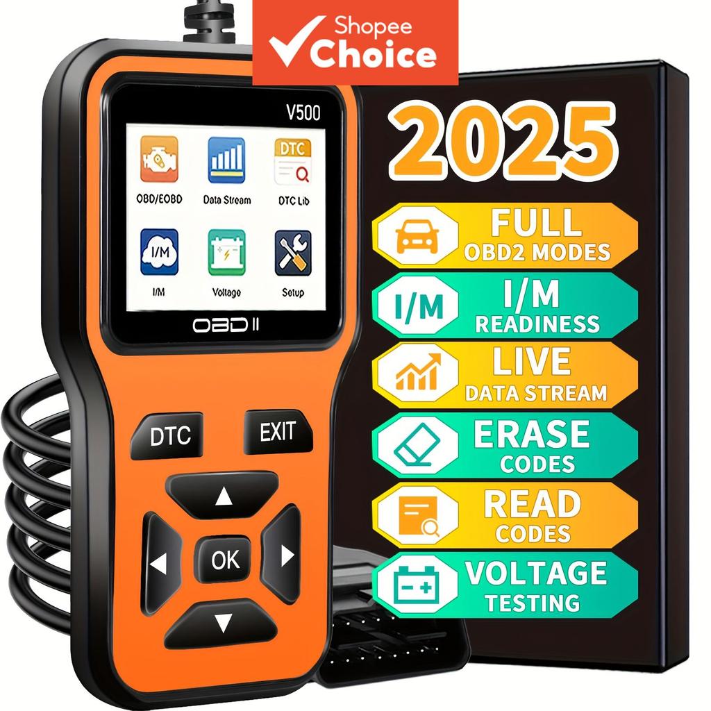 เครื่องสแกนวินิจฉัยรถยนต์ OBD2 รุ่น V500 สีส้ม สแกนวิเคราะห์ปัญหาเครื่องยนต์ พร้อมทดสอบแรงดันไฟฟ้าและชาร์จ ราคาถูก Shopee Lazada