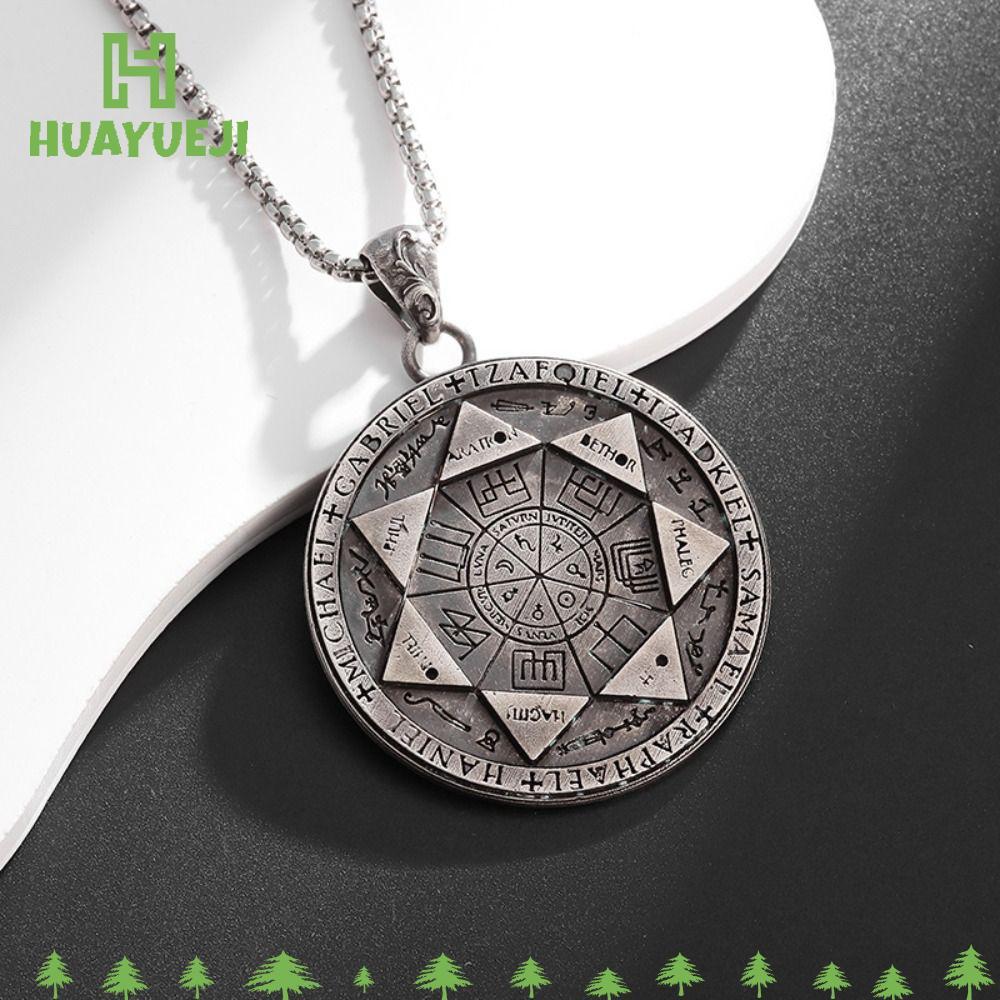 YUEJI 7 Archangels จี้ซีล,สแตนเลสขัดเงา Solomon Amulet สร้อยคอ, Vintage Amulet เครื่องประดับ Hip Hop